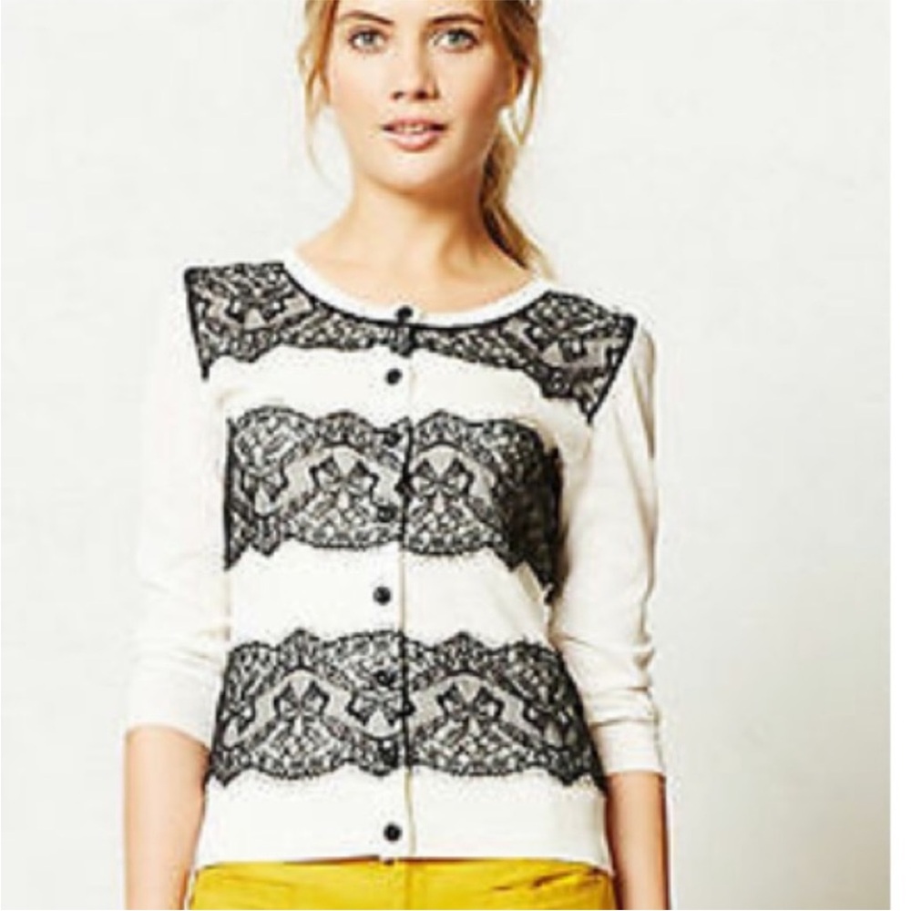 Anthropologie Lace Ruled Cardigan Knitted & Knotted